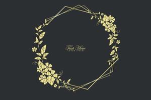 marco de borde floral ornamental dorado de lujo para tarjetas de boda, tarjetas de invitación o pancartas con flores y hojas sobre fondo negro vector