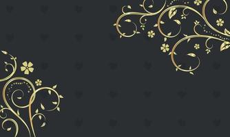 Elegant Golden Ornamental Floral Banner Border Frame Background with Leaf Flower and Leaf Branch on Black Background vector