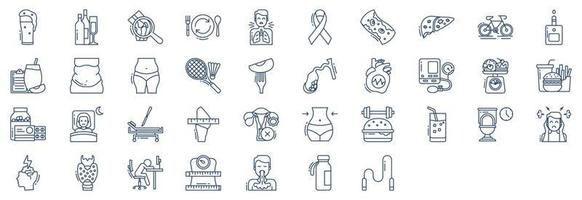 colección de íconos relacionados con la obesidad, incluidos íconos como cerveza, alcohol, artritis, atracones y más. ilustraciones vectoriales, conjunto perfecto de píxeles vector