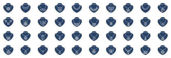 Collection of icons related to Necklace and jewelry, including icons like Sun, Fish, Bird, Dolphin and more. vector illustrations, Pixel Perfect set