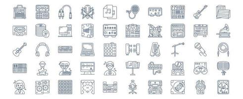 Collection of icons related to Music Studio, including icons like Amplifier Box, Amplifier, Audio Files, Bass  and more. vector illustrations, Pixel Perfect set