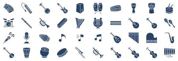 Collection of icons related to Music Instruments, including icons like Accordion, Banjo, Bass Guitar, Conga and more. vector illustrations, Pixel Perfect set