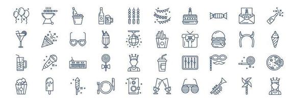 Collection of icons related to Party and New year, including icons like Balloons, Barbecue, Beer box, Bunting and more. vector illustrations, Pixel Perfect set