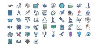 Collection of icons related to Physics and science, including icons like atom, Ammeter, Burner, Gravity and more. vector illustrations, Pixel Perfect set