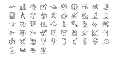 Collection of icons related to Physics and science, including icons like atom, Ammeter, Burner, Gravity and more. vector illustrations, Pixel Perfect set