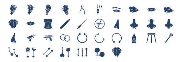 Collection of icons related to Piercing, including icons like Ear piercing, Nose, Ring and more. vector illustrations, Pixel Perfect set