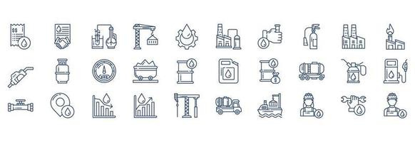 Collection of icons related to Oil Industry, including icons like Bill, Business, Crane, Experiment and more. vector illustrations, Pixel Perfect set