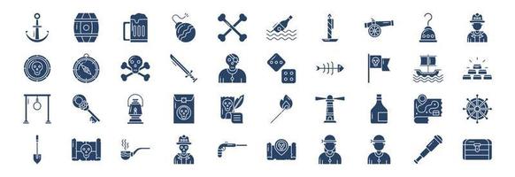 Collection of icons related to Pirates, including icons like Anchor, Barrel, Beer, Bomb and more. vector illustrations, Pixel Perfect set