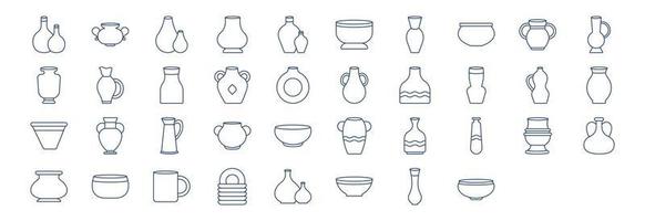 Collection of icons related to Pots, including icons like Mug, Jug and more. vector illustrations, Pixel Perfect set