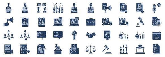 Collection of icons related to Politic, including icons like Speaking, campaign, voting, and more. vector illustrations, Pixel Perfect set