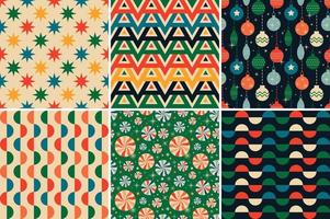 Vintage retro Christmas seamless patterns in the style of the 60s and 70s vector