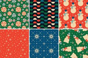 Vintage retro Christmas seamless patterns in the style of the 60s and 70s vector