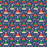 Seamless Christmas pattern with winter Hats and candy canes vector