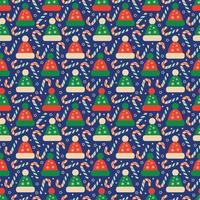 Seamless Christmas pattern with winter Hats and candy canes vector