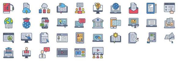 Collection of icons related to Online Education, including icons like Audio Book, Cloud Library, Examination, Graduation and more. vector illustrations, Pixel Perfect set