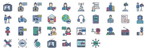 Collection of icons related to News and media, including icons like Anchor, Announcement, Antenna, Archive, and more. vector illustrations, Pixel Perfect set