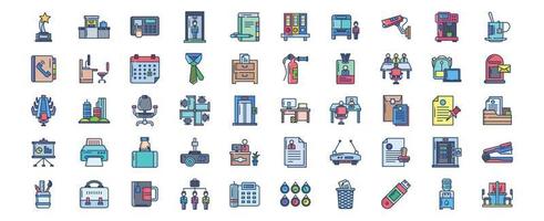 Collection of icons related to Office, including icons like Tea, Team, Telephone, Time, and more. vector illustrations, Pixel Perfect set