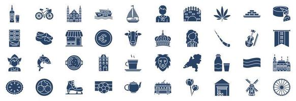 Collection of icons related to Netherland, including icons like Beer, Bicycle, Canal, Boat and more. vector illustrations, Pixel Perfect set