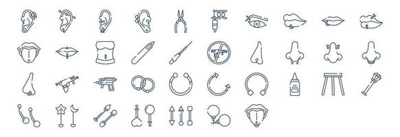 Collection of icons related to Piercing, including icons like Ear piercing, Nose, Ring and more. vector illustrations, Pixel Perfect set