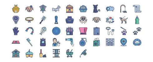Collection of icons related to Pet care, including icons like Accessories bell, Bird House, Bone, Cat and more. vector illustrations, Pixel Perfect set