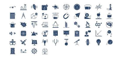 Collection of icons related to Physics and science, including icons like atom, Ammeter, Burner, Gravity and more. vector illustrations, Pixel Perfect set