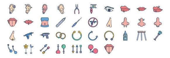 Collection of icons related to Piercing, including icons like Ear piercing, Nose, Ring and more. vector illustrations, Pixel Perfect set
