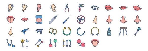 Collection of icons related to Piercing, including icons like Ear piercing, Nose, Ring and more. vector illustrations, Pixel Perfect set