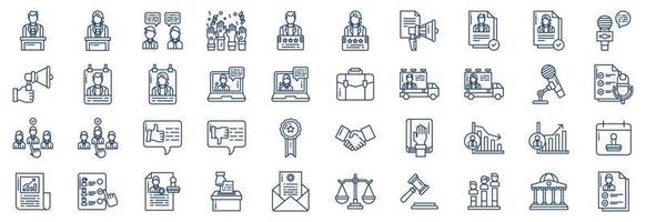 Collection of icons related to Politic, including icons like Speaking, campaign, voting, and more. vector illustrations, Pixel Perfect set