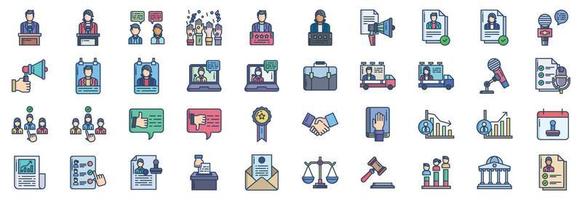 Collection of icons related to Politic, including icons like Speaking, campaign, voting, and more. vector illustrations, Pixel Perfect set