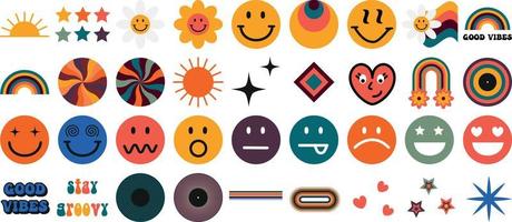 Set of icons in retro groovy style. vector illustration