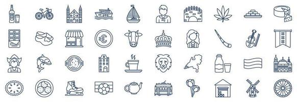 Collection of icons related to Netherland, including icons like Beer, Bicycle, Canal, Boat and more. vector illustrations, Pixel Perfect set