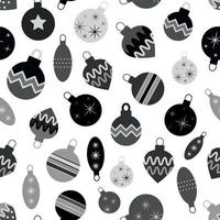 Monochrome Christmas pattern with tree toys. Vector illustration