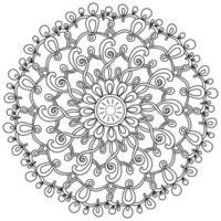 Outline mandala with many loops, meditative coloring page with ornate patterns vector