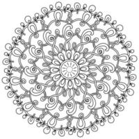 Outline mandala with many loops, meditative coloring page with ornate patterns vector