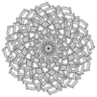 Contour mandala with many ornate petals, meditative coloring page with floral motif vector