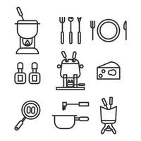 Cheese Fondue Outlined Icons vector