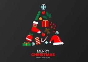 Christmas tree background with decoration elements and gifts vector