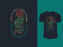 diseño de camiseta de estilo vintage de la serpiente y las rosas vector