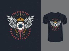 The eyes and the angel wings vintage t-shirt design vector