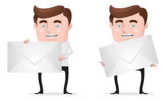 Businessmen holding large mail envelope vector