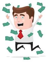 Businessman jumping in joy with a lot of money surrounding vector