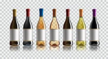 Red wine bottle. Set of white, rose, and red wine bottles. isolated on white background. vector