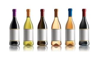 Red wine bottle. Set of white, rose, and red wine bottles. isolated on white background. vector