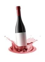 Red Wine cocept. Wine bottle slashing in to red wine.Abstract Splashing vector