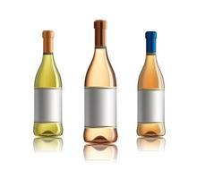 Red wine bottle. Set of white, rose, and red wine bottles. isolated on white background. vector