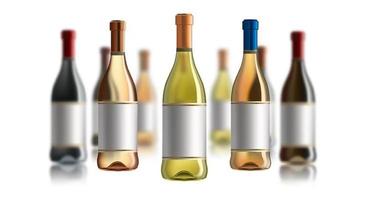 Red wine bottle. Set of white, rose, and red wine bottles. isolated on white background. vector