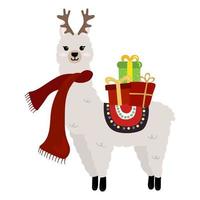 Illustration of cute Christmas alpaca  isolated on white background. Illustration for  posters, greeting cards  and seasonal design. vector