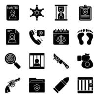 Pack of Crime and Justice Solid Icons vector