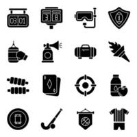 Pack of Sports Accessories Solid Icons vector