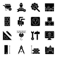 Pack of Repair Equipment Solid Icons vector